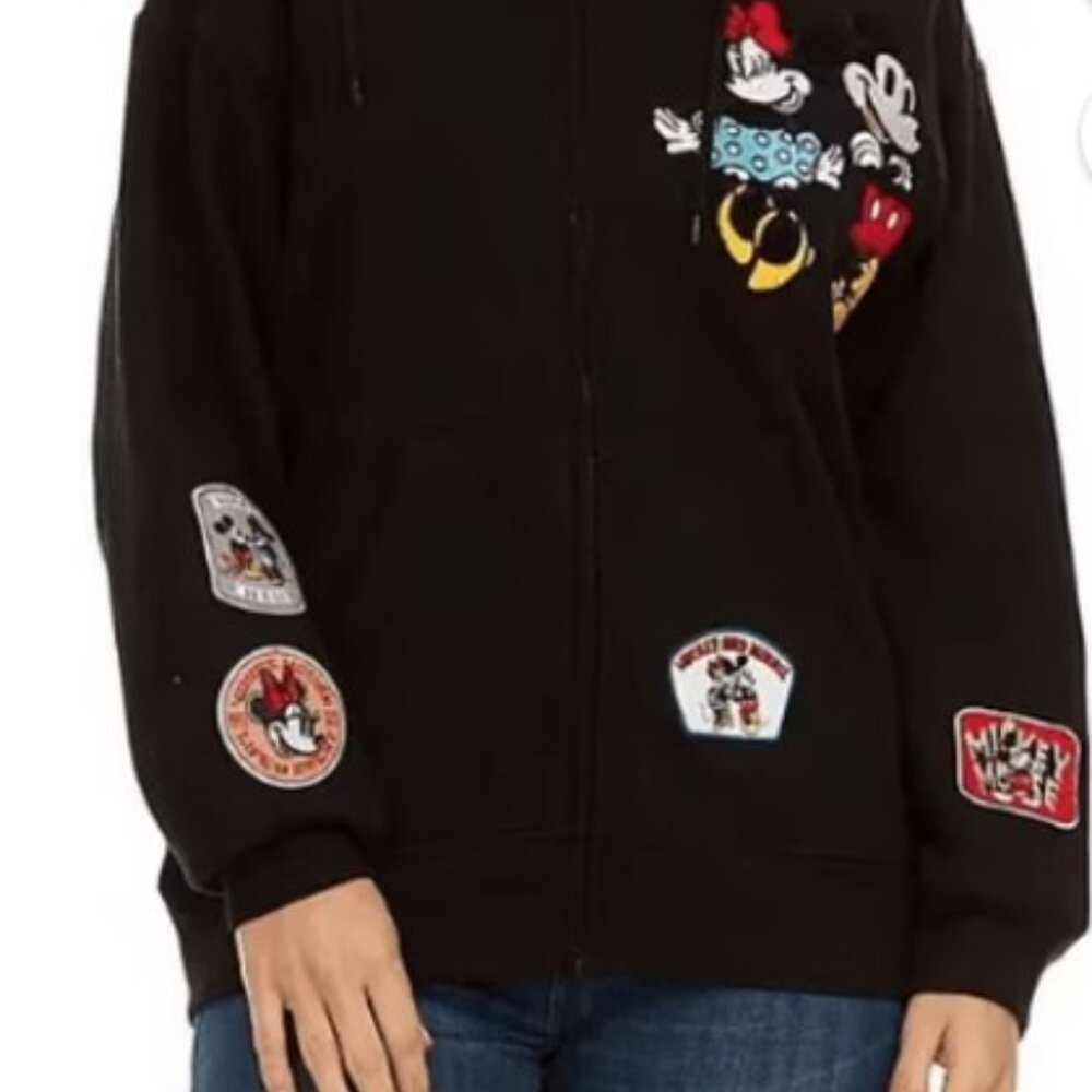 Disney Mickey & Minnie Embroidered Zip-Up Hoodie – Black – Unisex X-Large